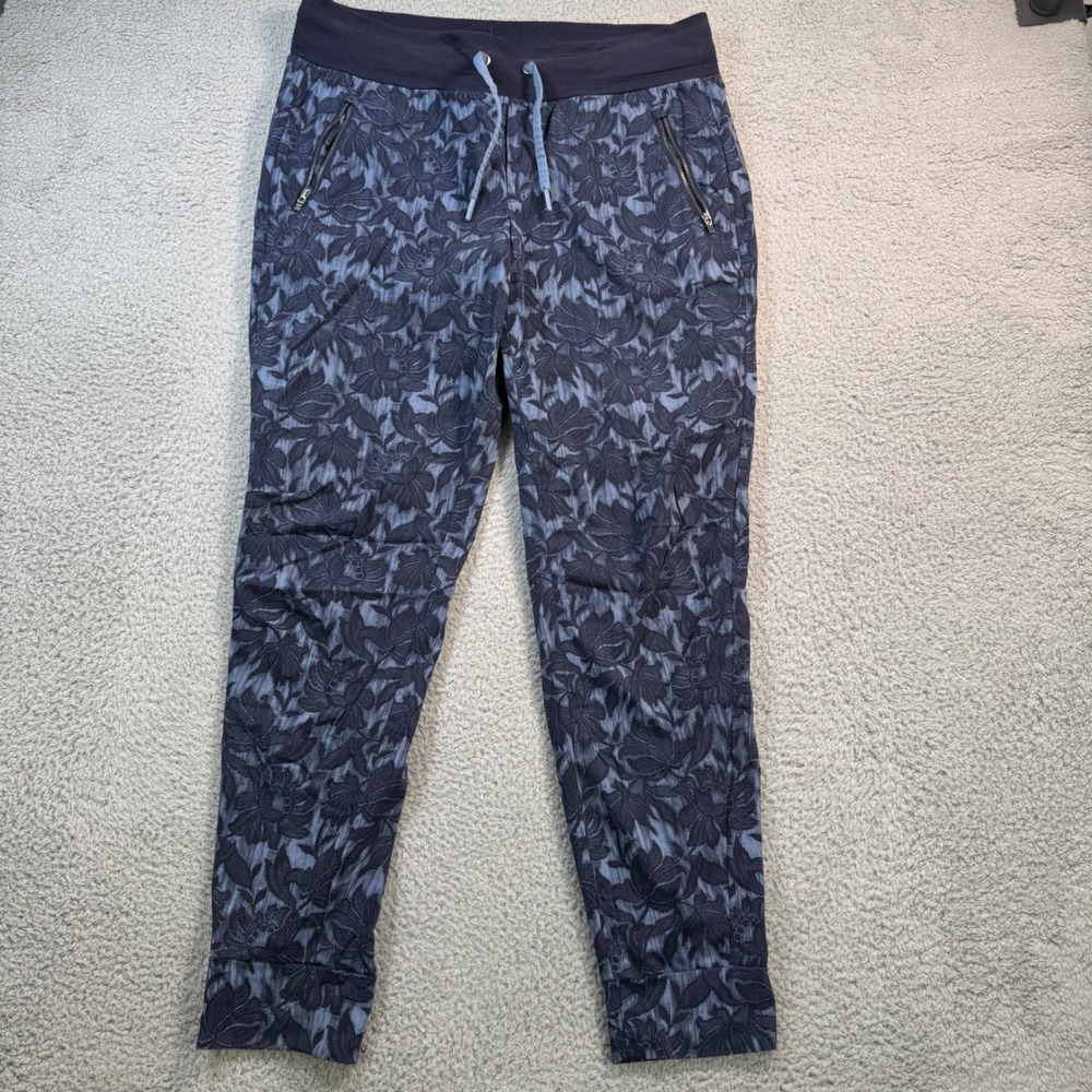 Athleta Trekkie North‎ Jogger Pants 12 Tall Navy Blue Floral Jacquard Hiking Zip